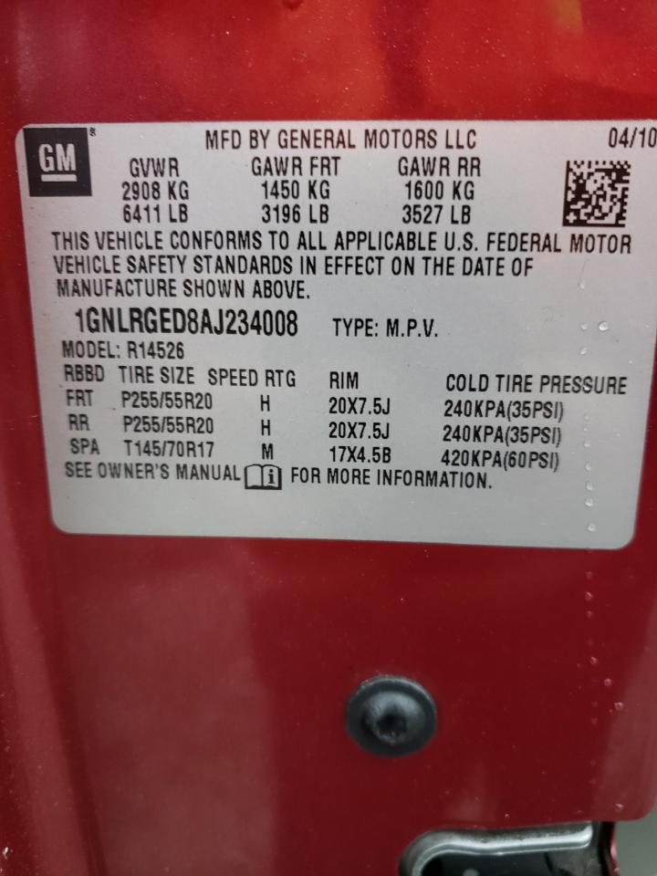 Photo 10 from auction – 2010 CHEVROLET TRAVERSE L with VIN 1GNLRGED8AJ234008