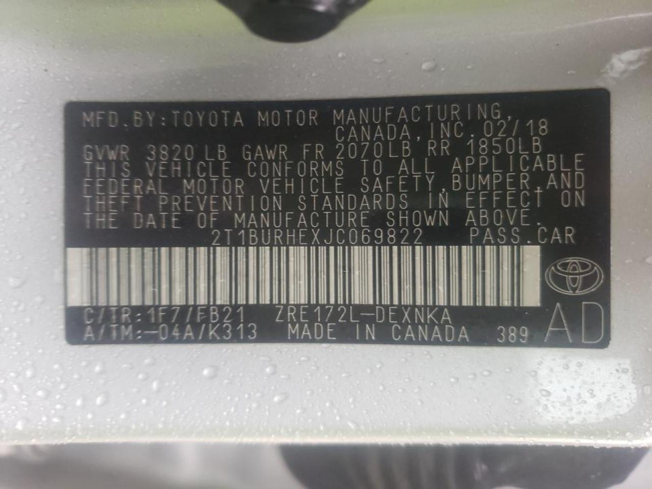Photo 10 from auction – 2018 TOYOTA COROLLA L with VIN 2T1BURHEXJC069822