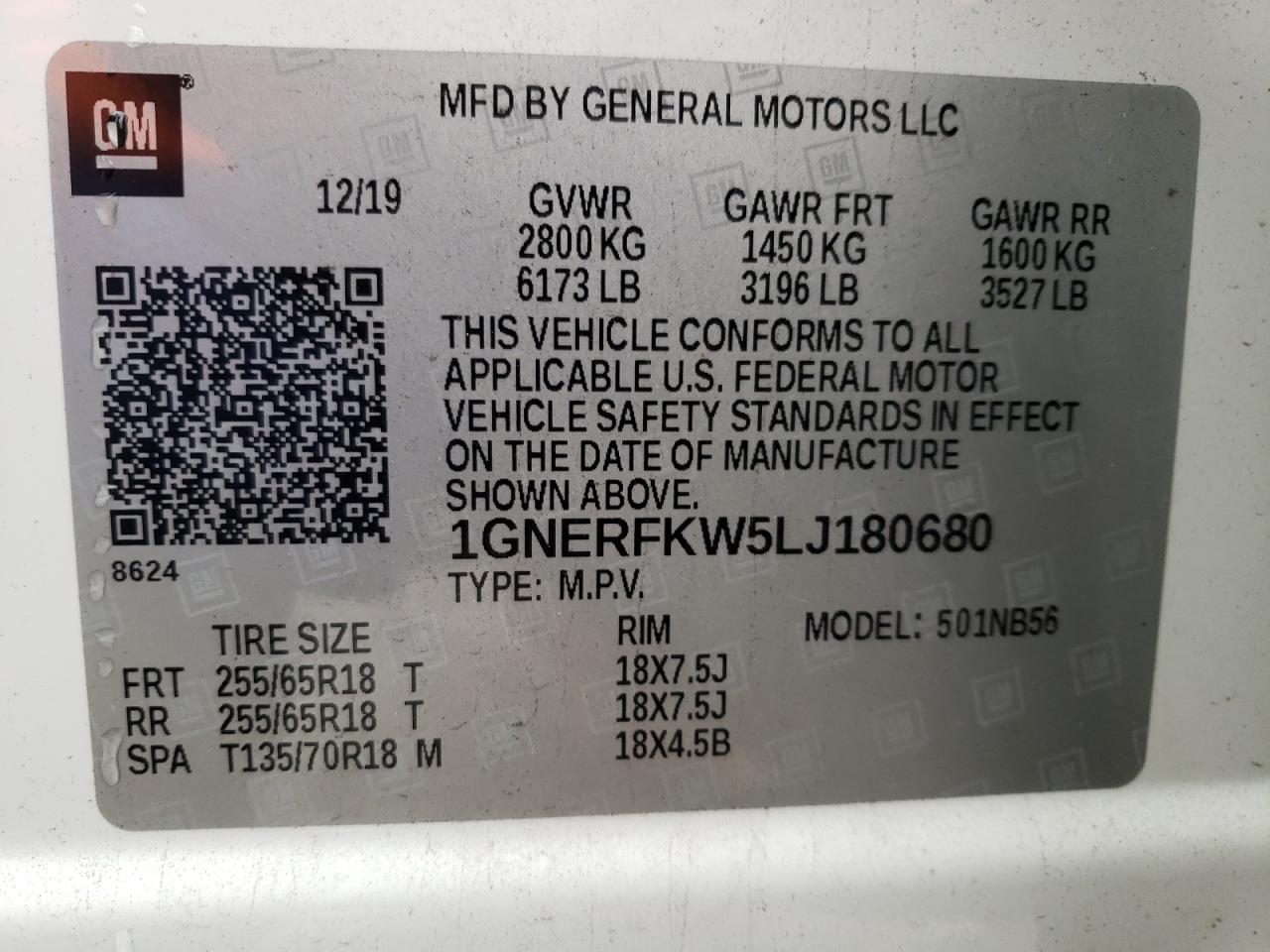 Photo 10 from auction – 2020 CHEVROLET TRAVERSE L with VIN 1GNERFKW5LJ180680