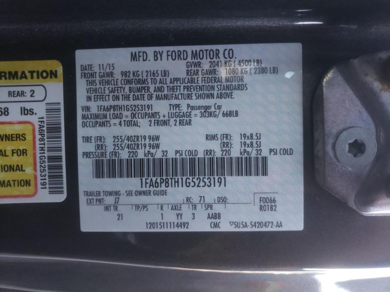 Photo 10 from auction – 2016 FORD MUSTANG with VIN 1FA6P8TH1G5253191