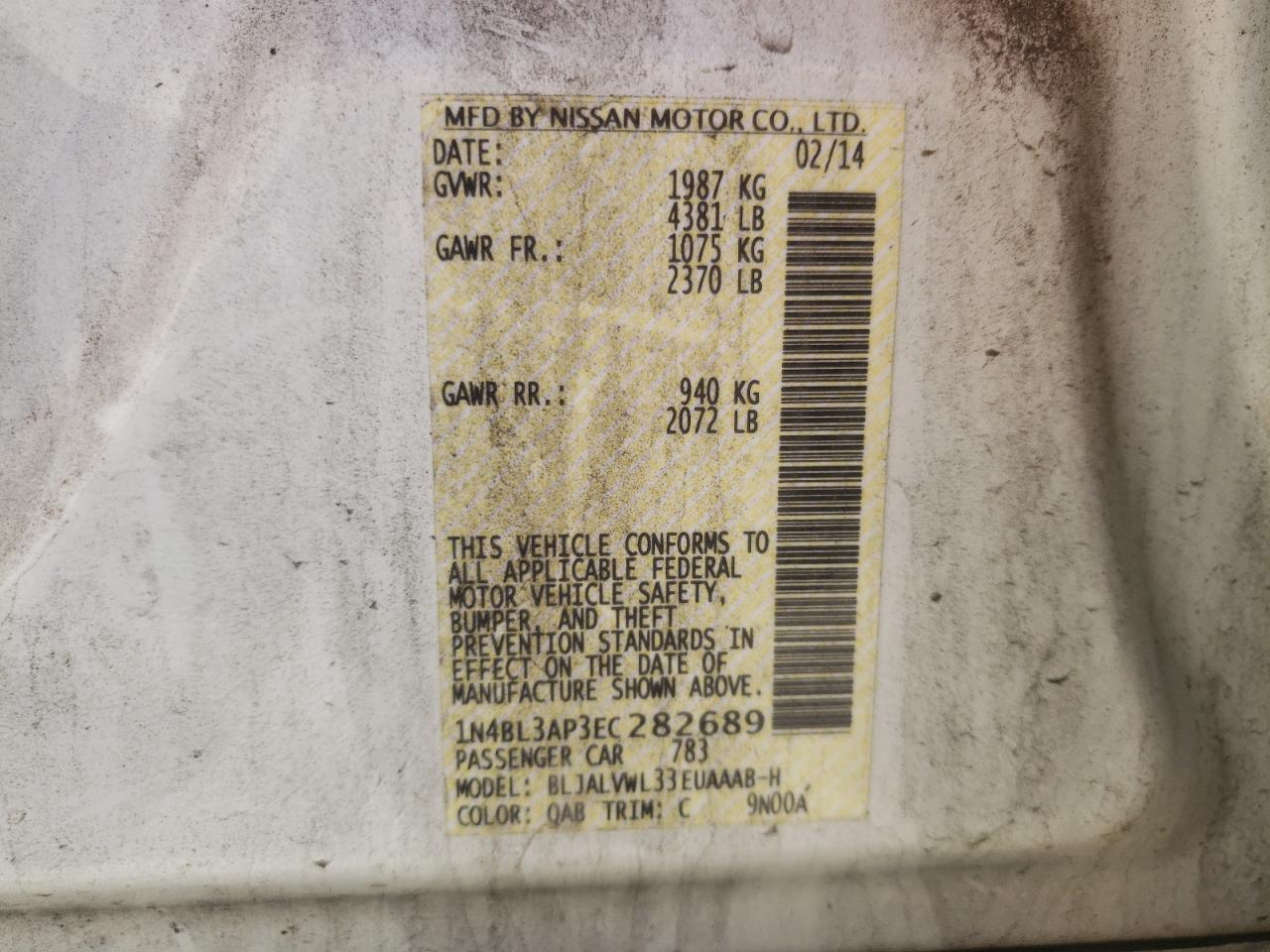 Photo 10 from auction – 2014 NISSAN ALTIMA 3.5 with VIN 1N4BL3AP3EC282689