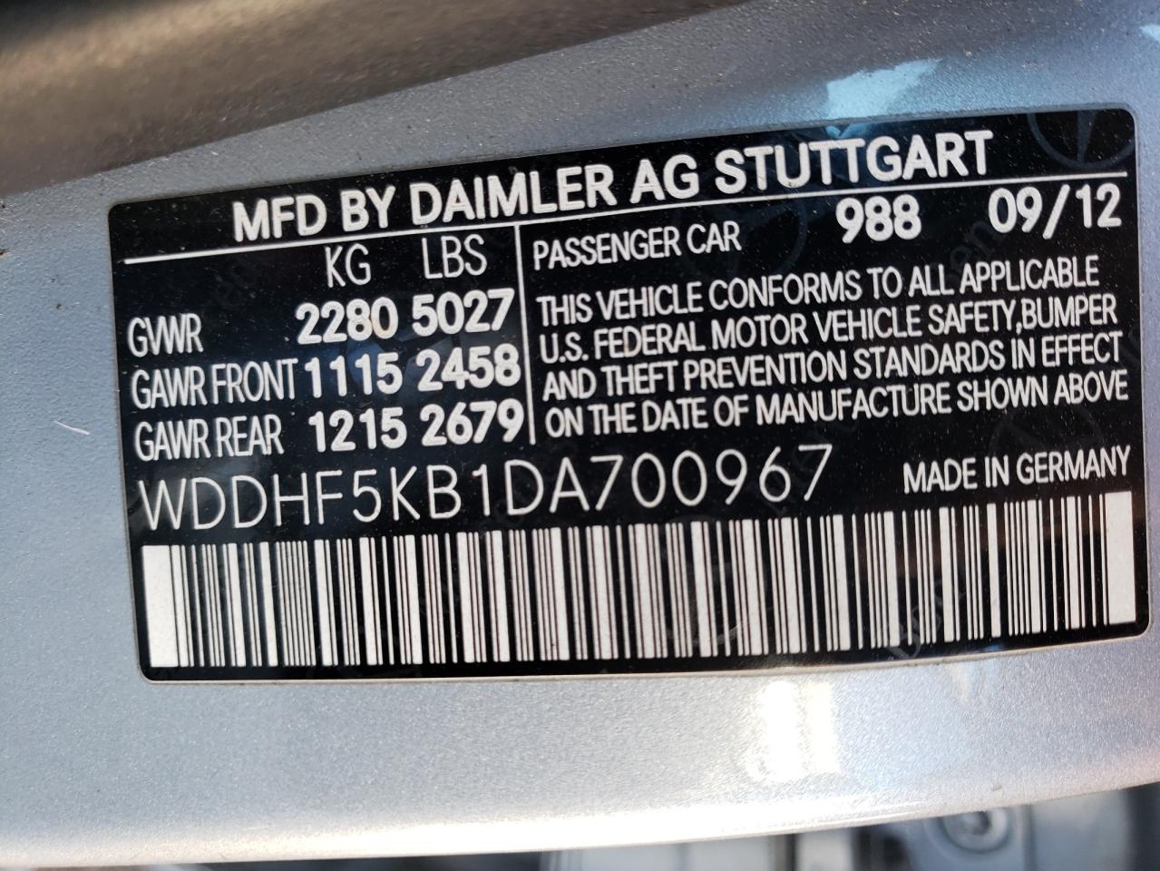 Photo 10 from auction – 2013 MERCEDES-BENZ E-CLASS E3 with VIN WDDHF5KB1DA700967