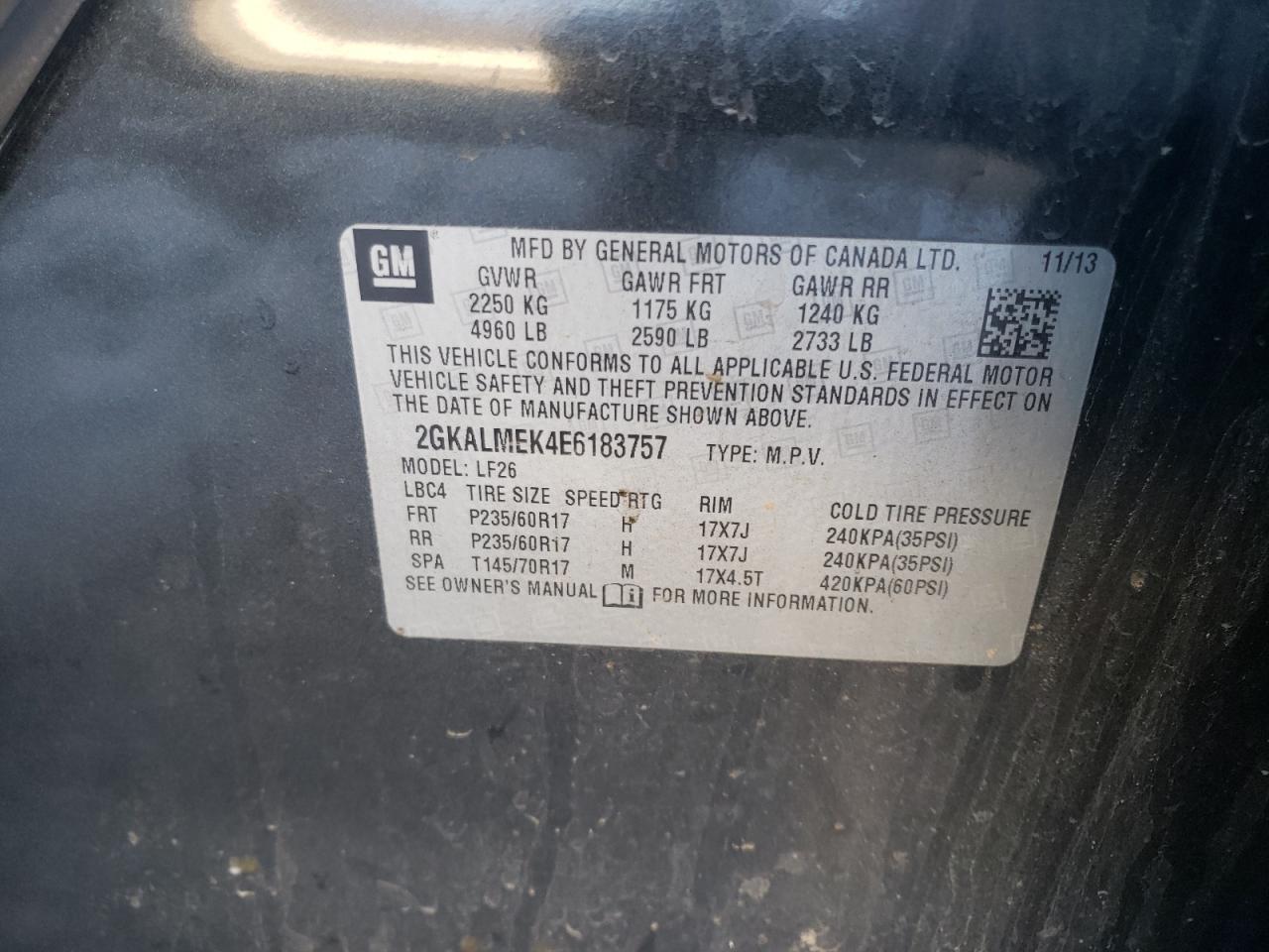 Photo 10 from auction – 2014 GMC TERRAIN SL with VIN 2GKALMEK4E6183757
