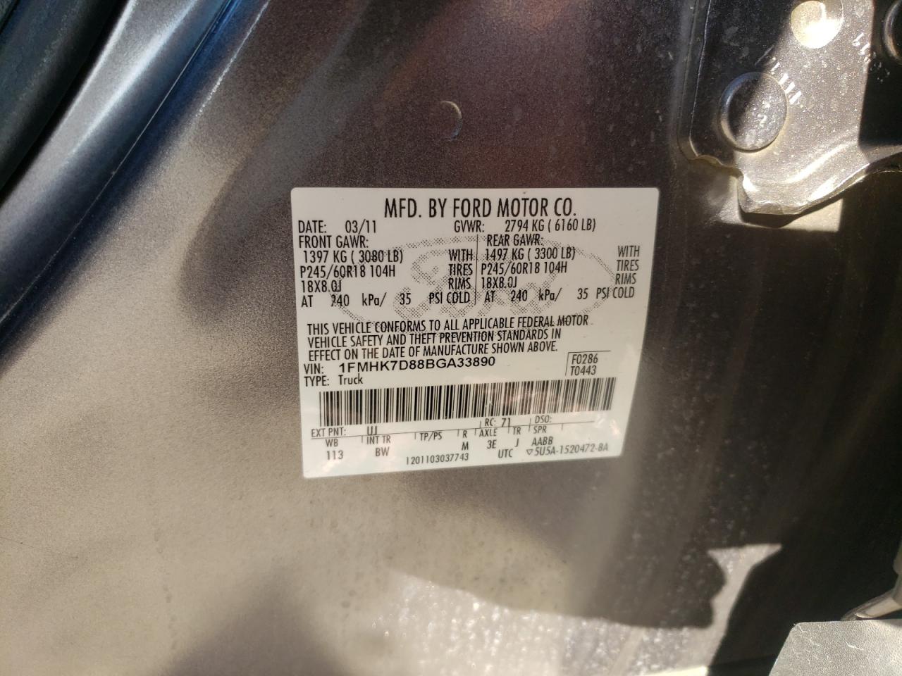 Photo 10 from auction – 2011 FORD EXPLORER X with VIN 1FMHK7D88BGA33890