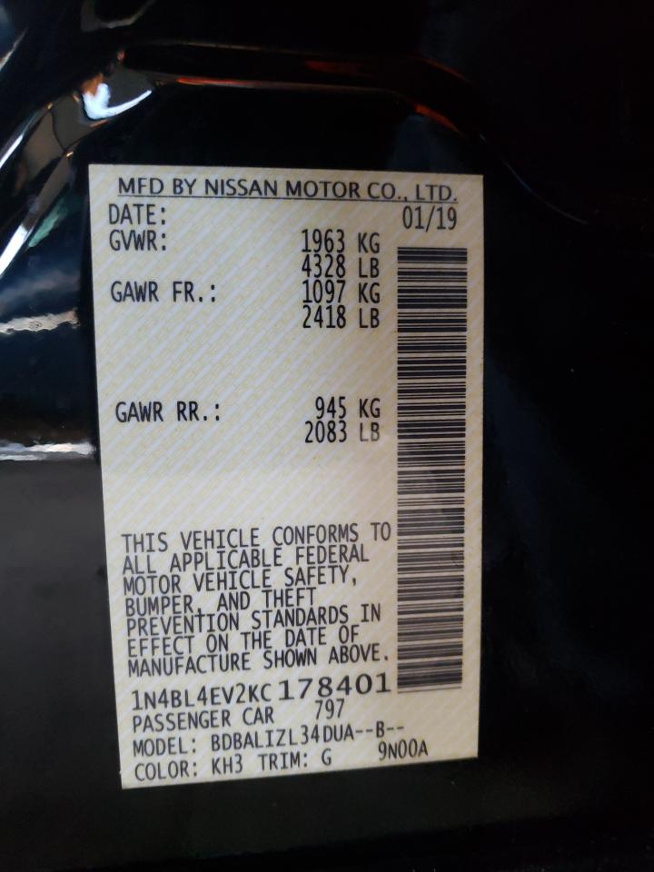 Photo 10 from auction – 2019 NISSAN ALTIMA SL with VIN 1N4BL4EV2KC178401