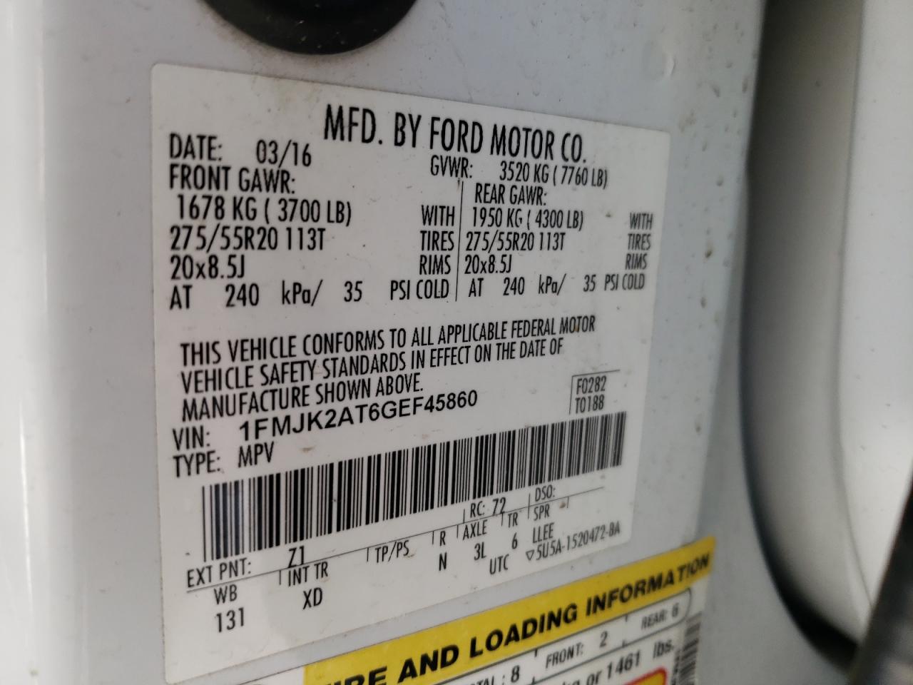 Photo 10 from auction – 2016 FORD EXPEDITION with VIN 1FMJK2AT6GEF45860