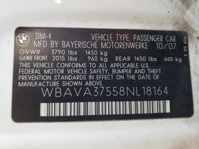Photo 10 from auction – 2008 BMW 328 I with VIN WBAVA37558NL18164