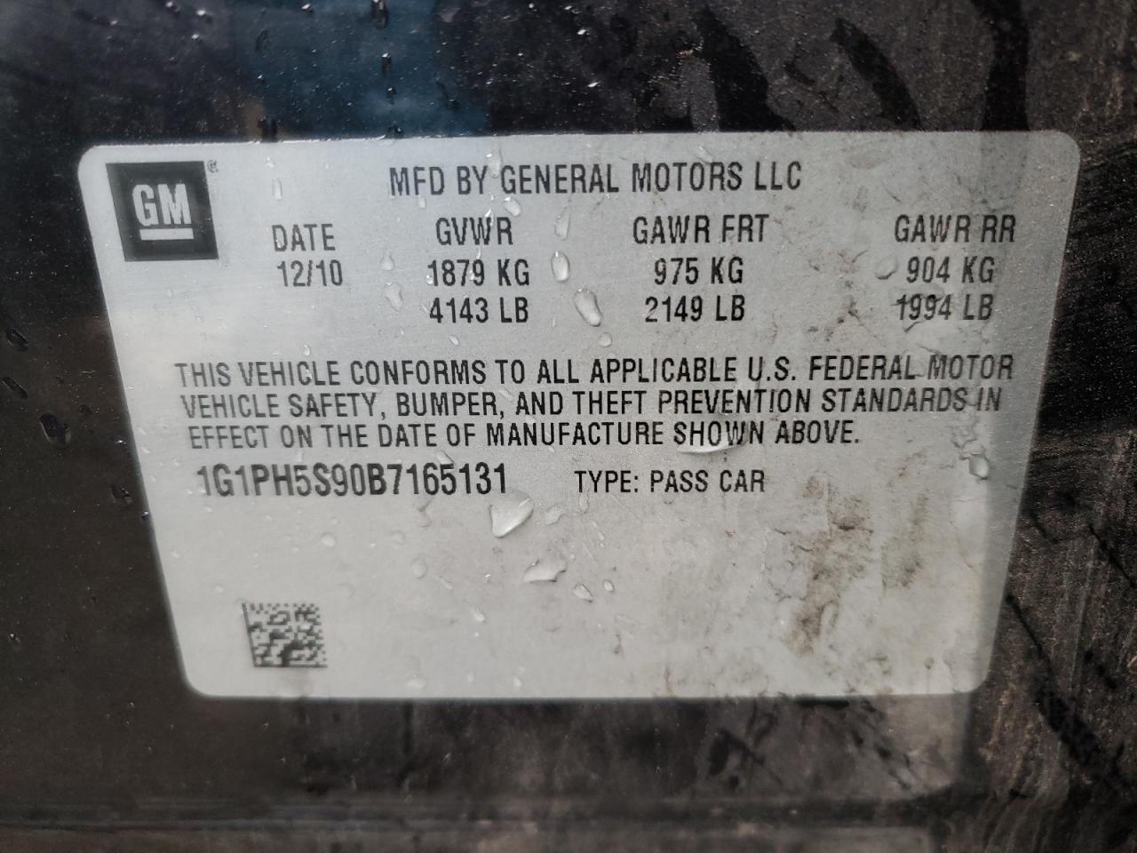 Photo 10 from auction – 2011 CHEVROLET CRUZE with VIN 1G1PH5S90B7165131