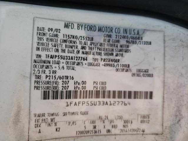 Photo 10 from auction – 2003 FORD TAURUS SES with VIN 1FAFP55U33A127764