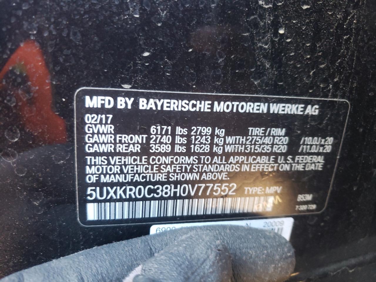 Photo 10 from auction – 2017 BMW X5 XDRIVE3 with VIN 5UXKR0C38H0V77552