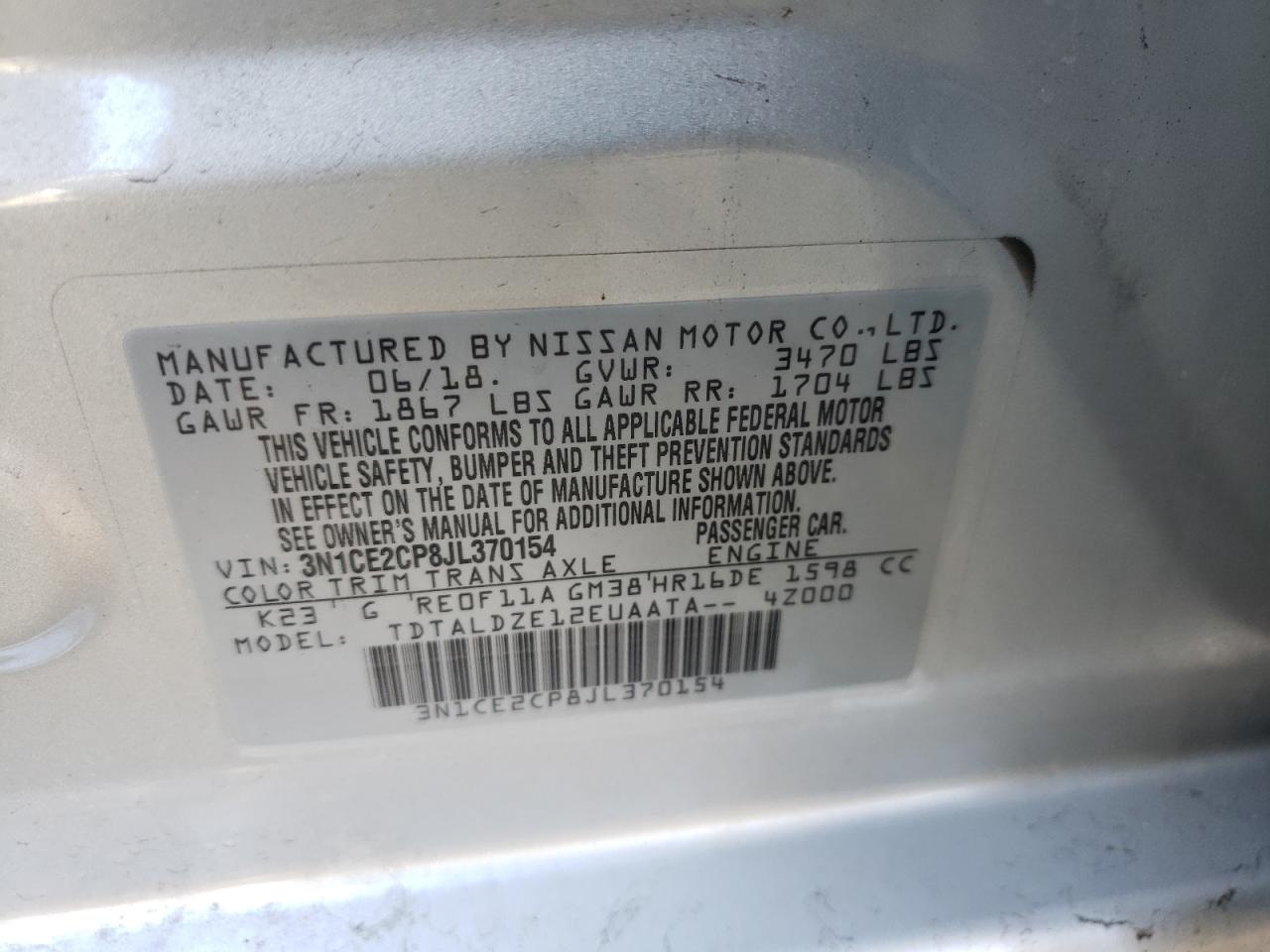 Photo 10 from auction – 2018 NISSAN VERSA NOTE with VIN 3N1CE2CP8JL370154