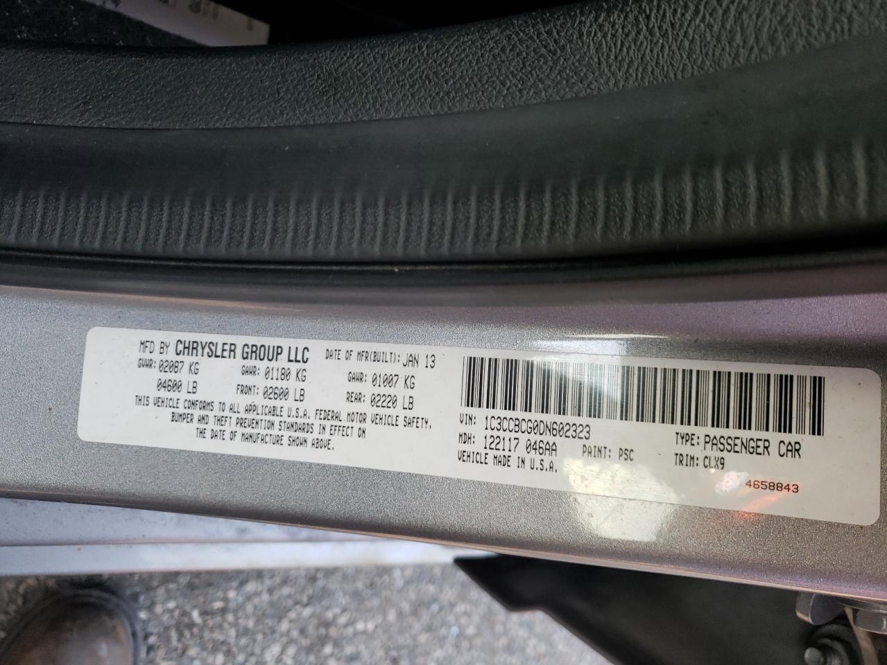 Photo 10 from auction – 2013 CHRYSLER 200 LIMITE with VIN 1C3CCBCG0DN602323