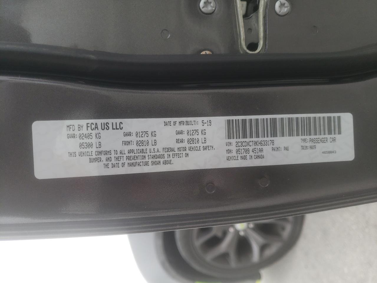Photo 10 from auction – 2019 DODGE CHARGER R/ with VIN 2C3CDXCT0KH633178