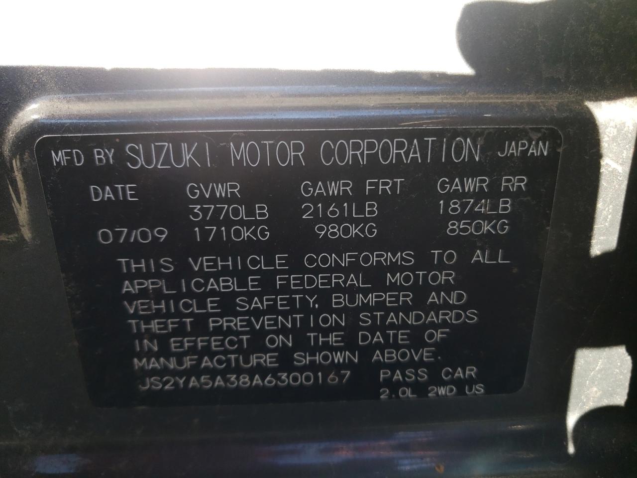 Photo 10 from auction – 2010 SUZUKI SX4 with VIN JS2YA5A38A6300167