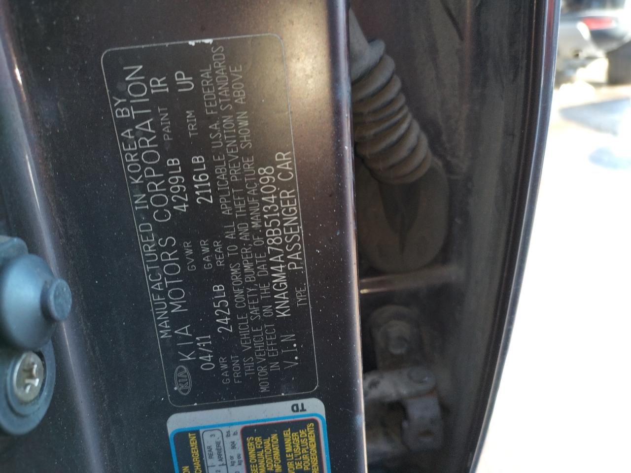 Photo 10 from auction – 2011 KIA OPTIMA LX with VIN KNAGM4A78B5134098