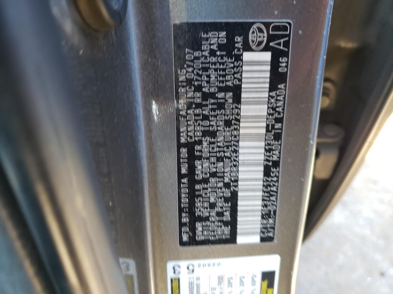 Photo 10 from auction – 2007 TOYOTA COROLLA CE with VIN 2T1BR32E27C837292