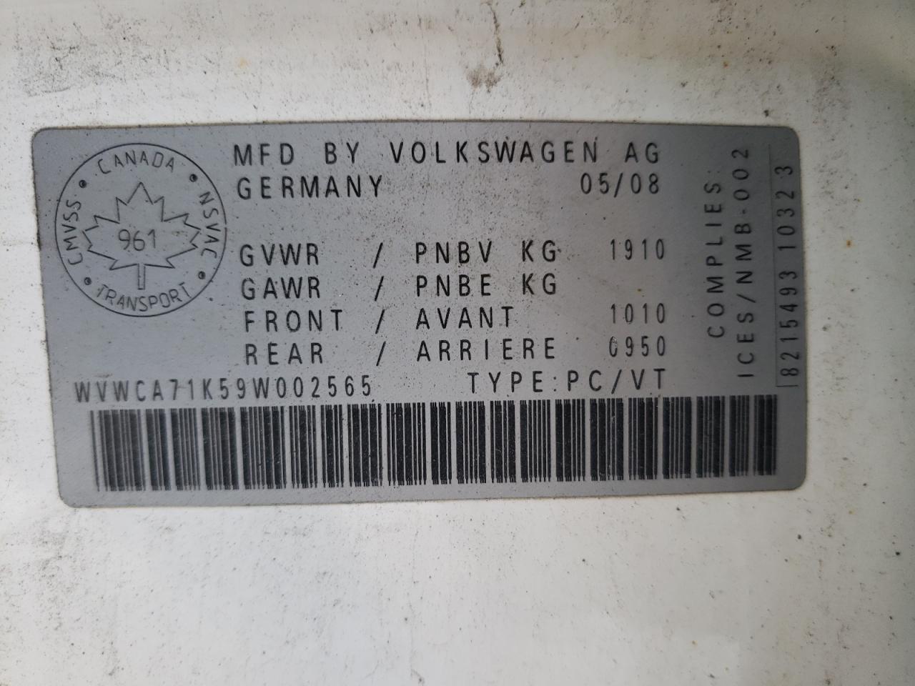 Photo 10 from auction – 2009 VOLKSWAGEN RABBIT with VIN WVWCA71K59W002565