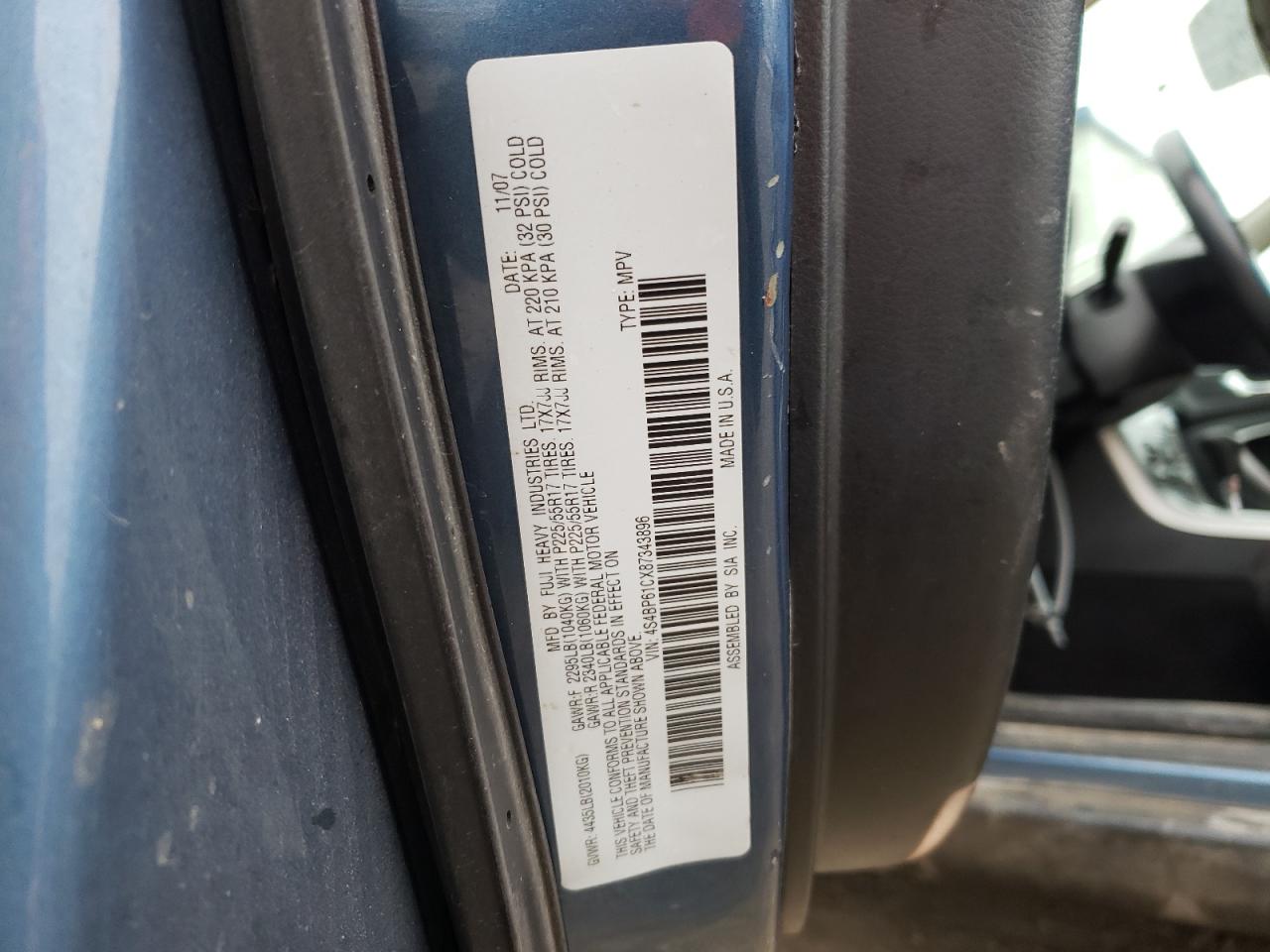 Photo 10 from auction – 2008 SUBARU OUTBACK 2. with VIN 4S4BP61CX87343896