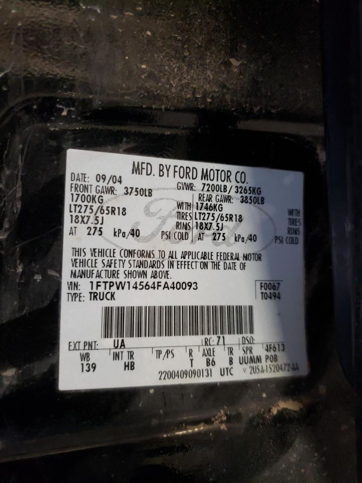 Photo 10 from auction – 2004 FORD F150 SUPER with VIN 1FTPW14564FA40093