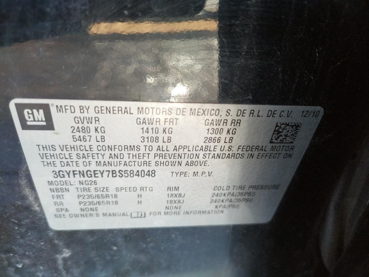 Photo 10 from auction – 2011 CADILLAC SRX with VIN 3GYFNGEY7BS584048