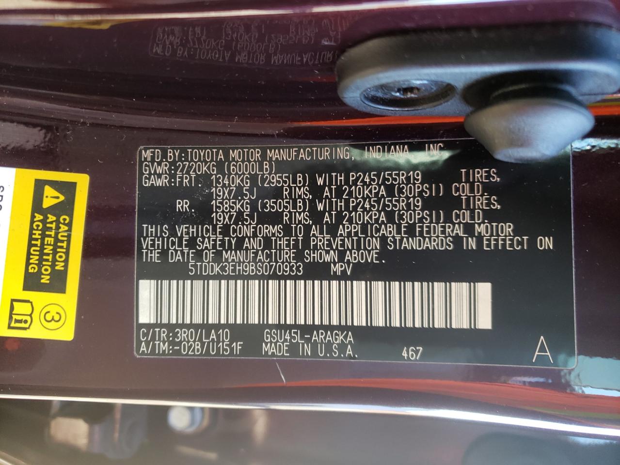 Photo 10 from auction – 2011 TOYOTA HIGHLANDER with VIN 5TDDK3EH9BS070933