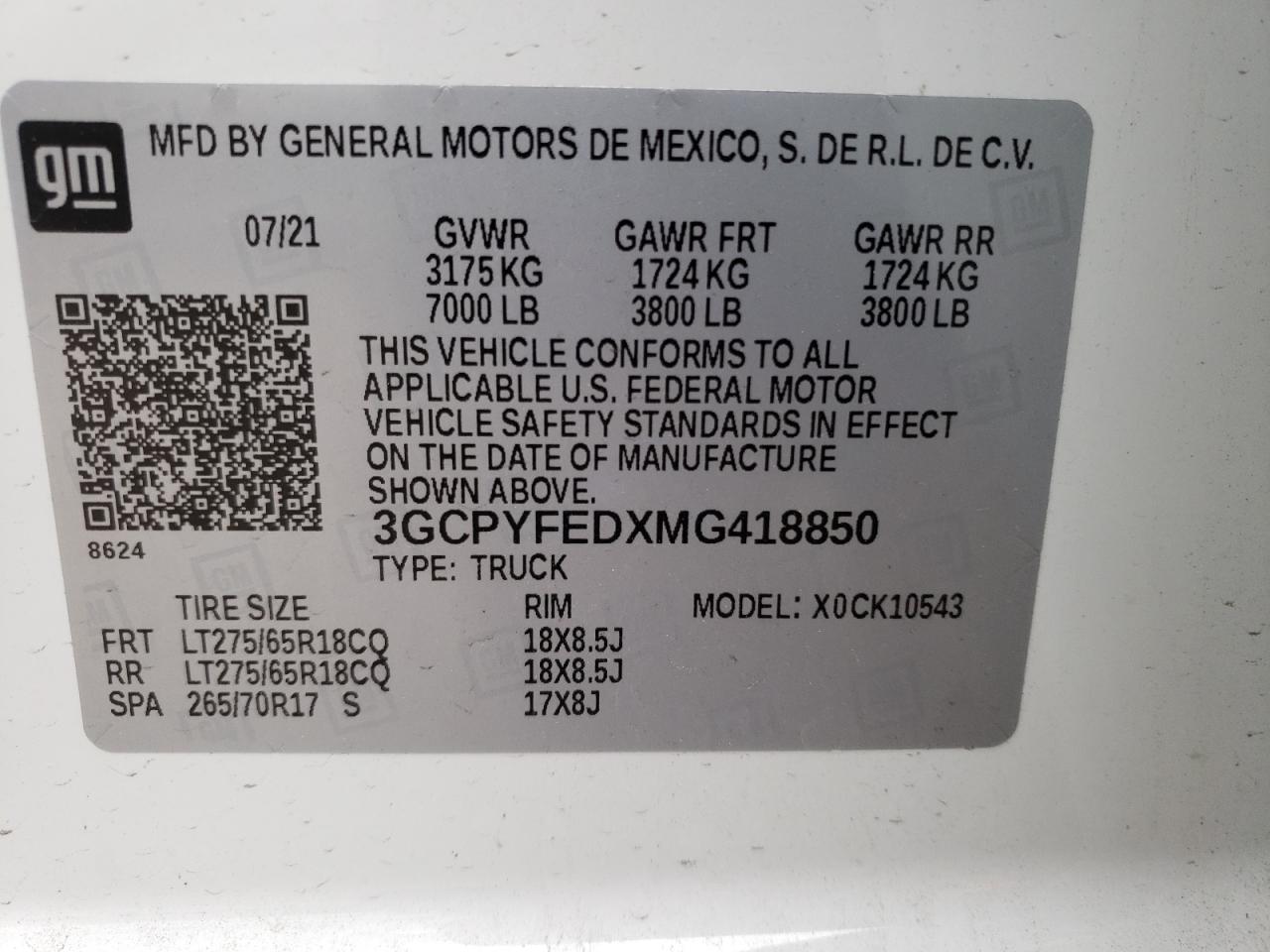 Photo 10 from auction – 2021 CHEVROLET SILVERADO with VIN 3GCPYFEDXMG418850