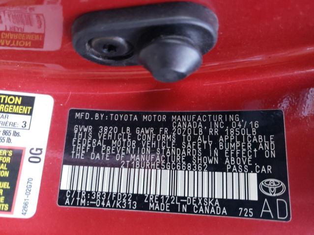 Photo 10 from auction – 2016 TOYOTA COROLLA L with VIN 2T1BURHE5GC668362