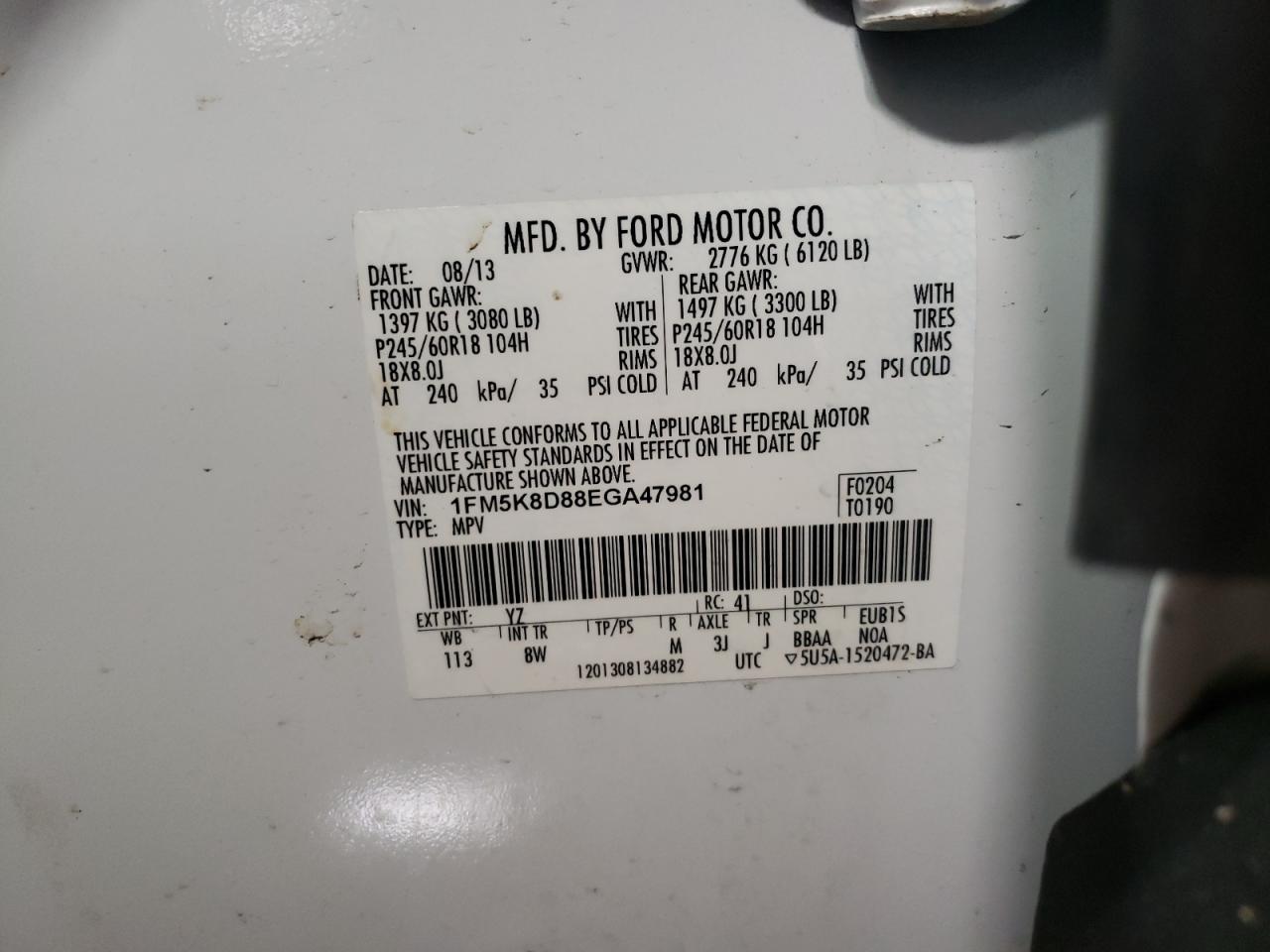 Photo 10 from auction – 2014 FORD EXPLORER X with VIN 1FM5K8D88EGA47981