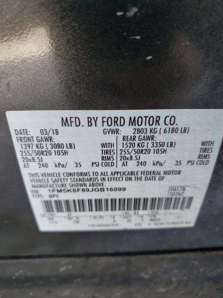 Photo 10 from auction – 2018 FORD EXPLORER L with VIN 1FM5K8F89JGB16099