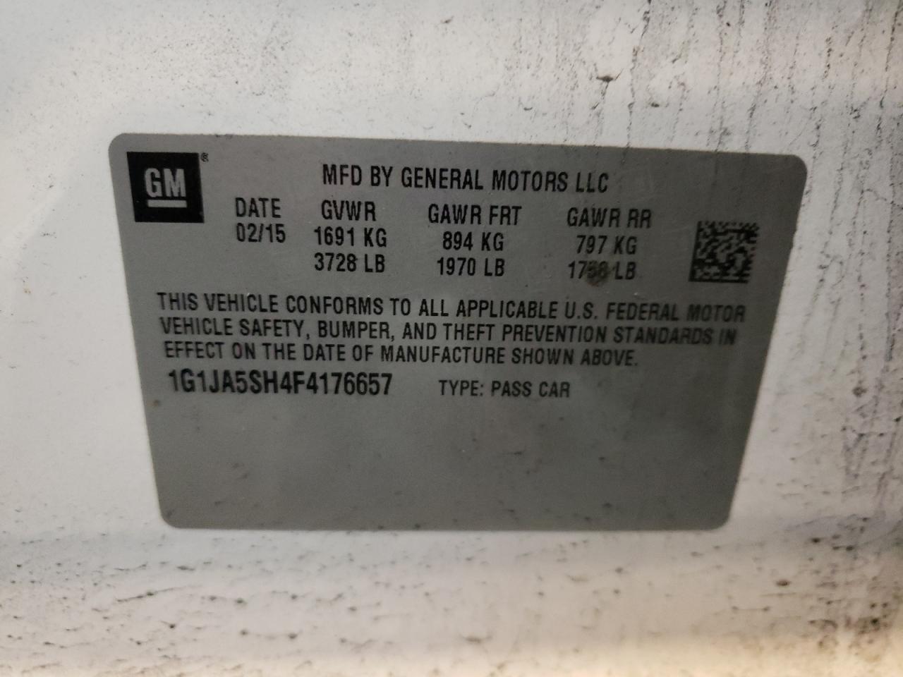 Photo 10 from auction – 2015 CHEVROLET SONIC LS with VIN 1G1JA5SH4F4176657