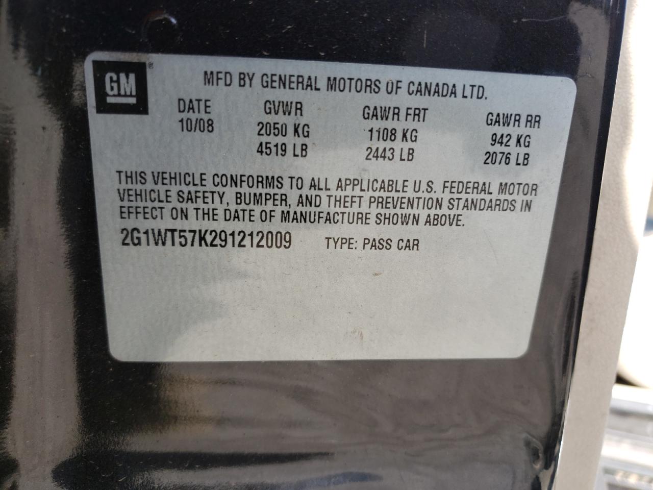 Photo 10 from auction – 2009 CHEVROLET IMPALA 1LT with VIN 2G1WT57K291212009