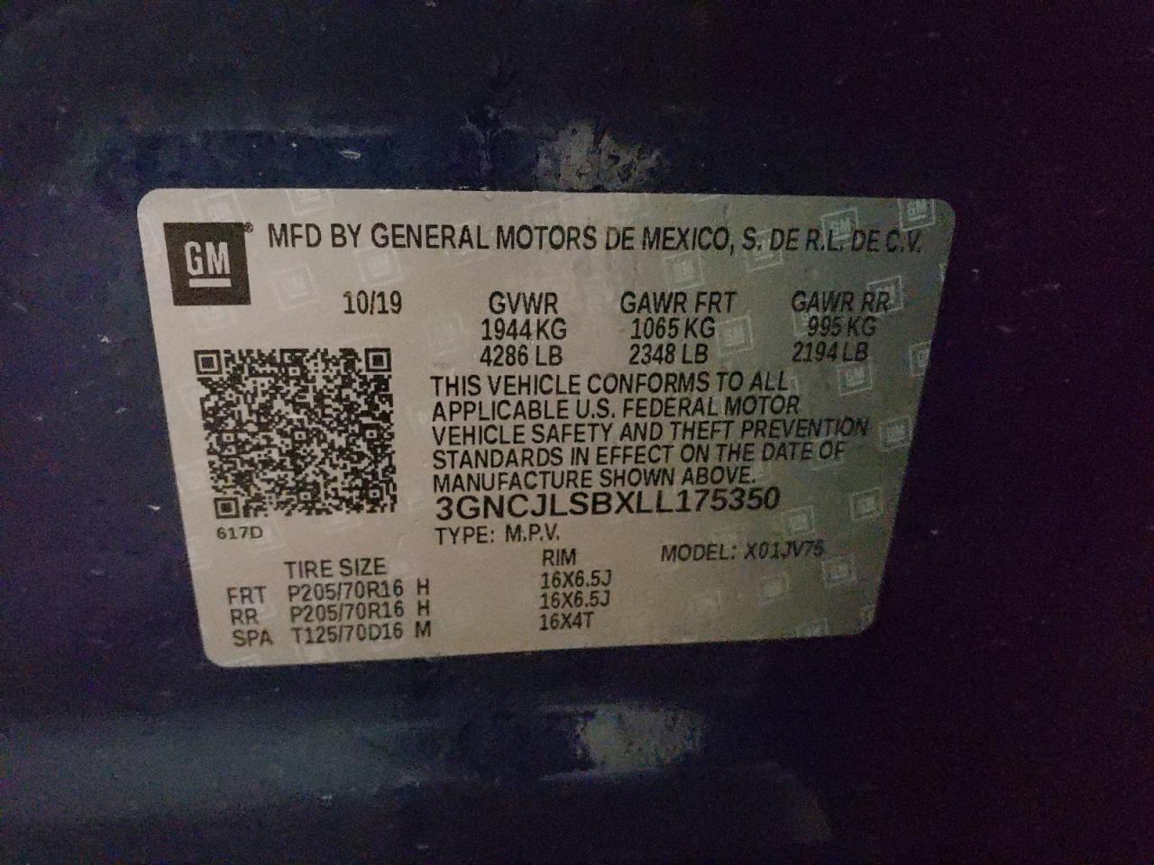 Photo 10 from auction – 2020 CHEVROLET TRAX 1LT with VIN 3GNCJLSBXLL175350