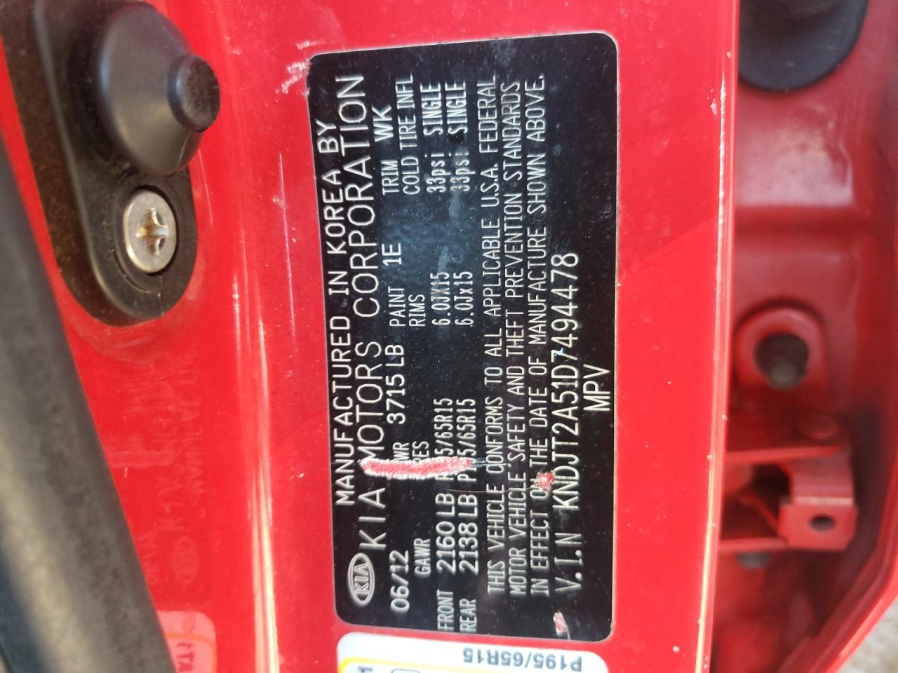 Photo 10 from auction – 2013 KIA SOUL with VIN KNDJT2A51D7494478