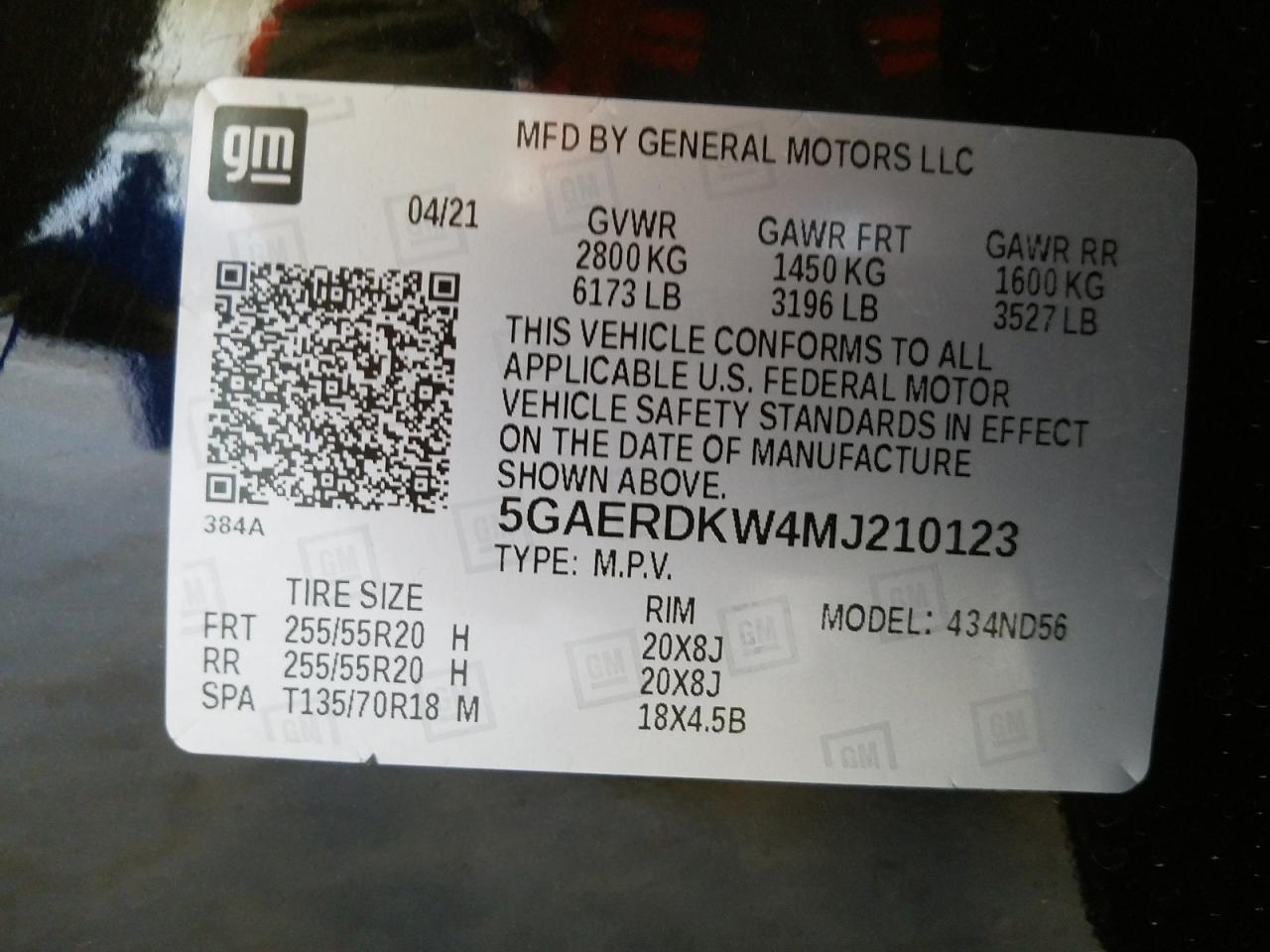 Photo 10 from auction – 2021 BUICK ENCLAVE AV with VIN 5GAERDKW4MJ210123