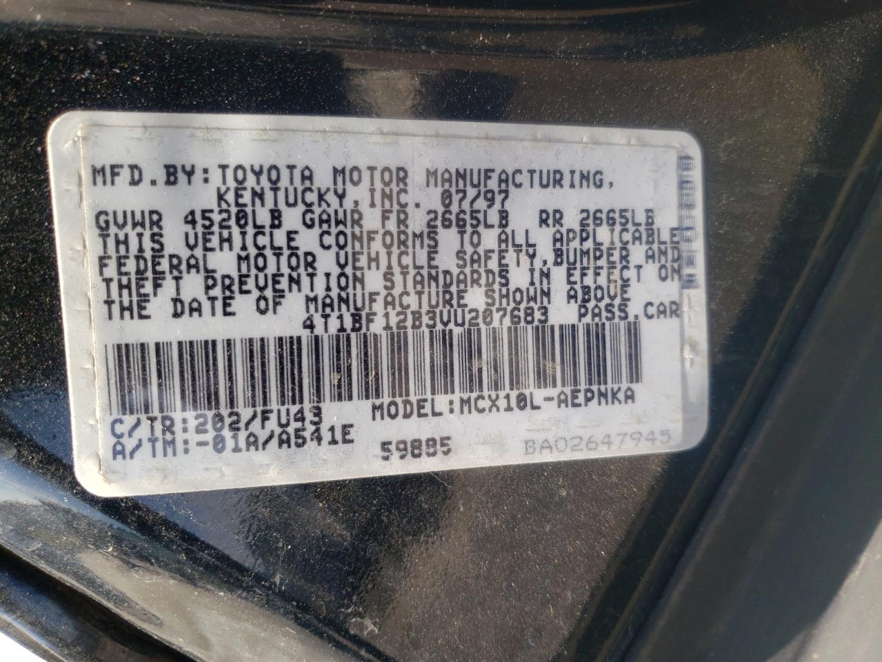 Photo 10 from auction – 1997 TOYOTA AVALON XL with VIN 4T1BF12B3VU207683