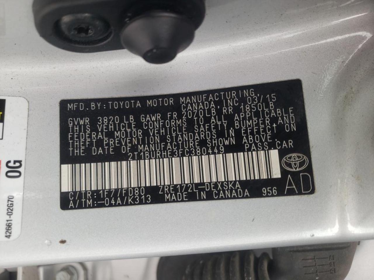 Photo 10 from auction – 2015 TOYOTA COROLLA L with VIN 2T1BURHE3FC380449