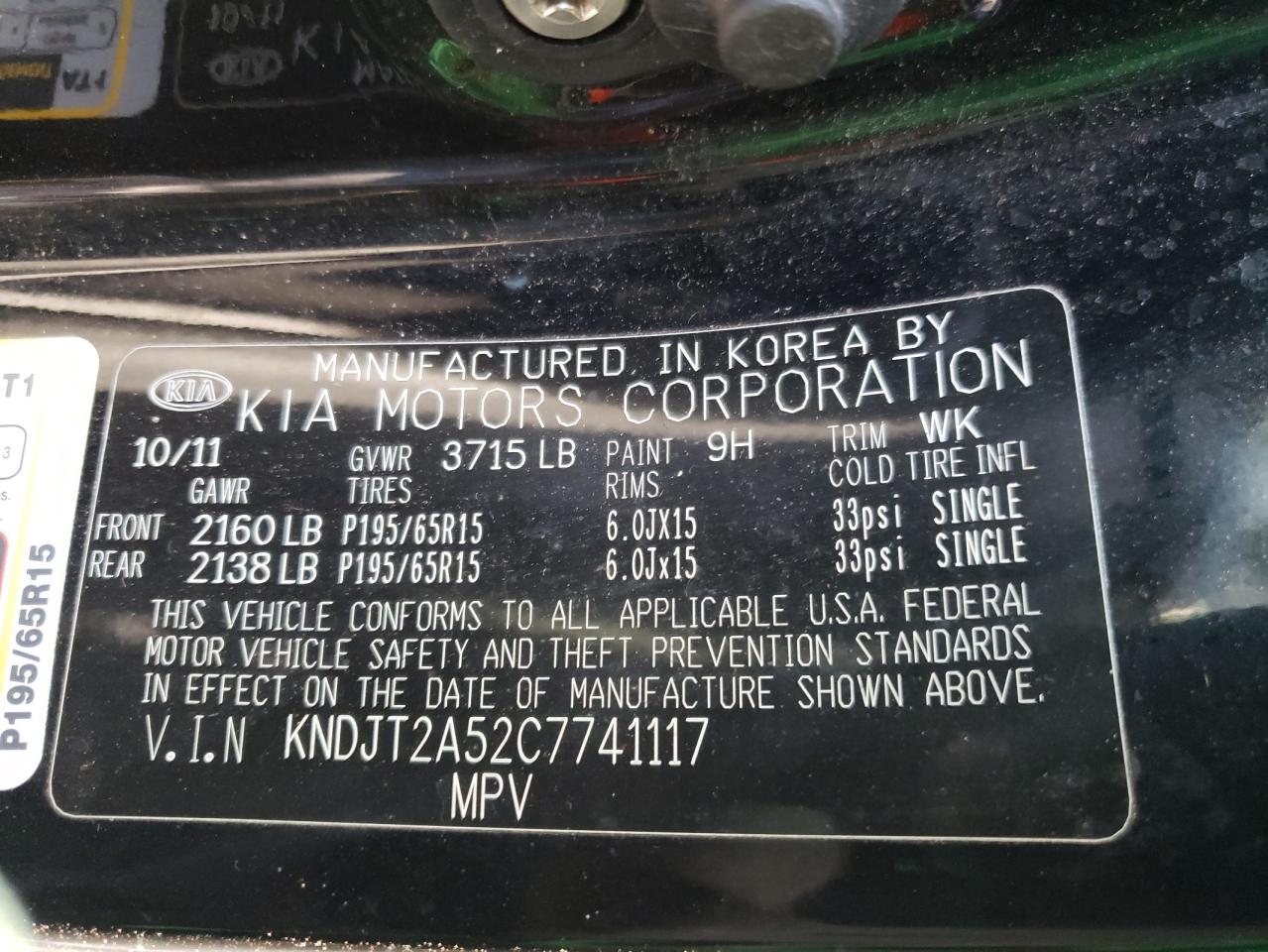 Photo 10 from auction – 2012 KIA SOUL with VIN KNDJT2A52C7741117