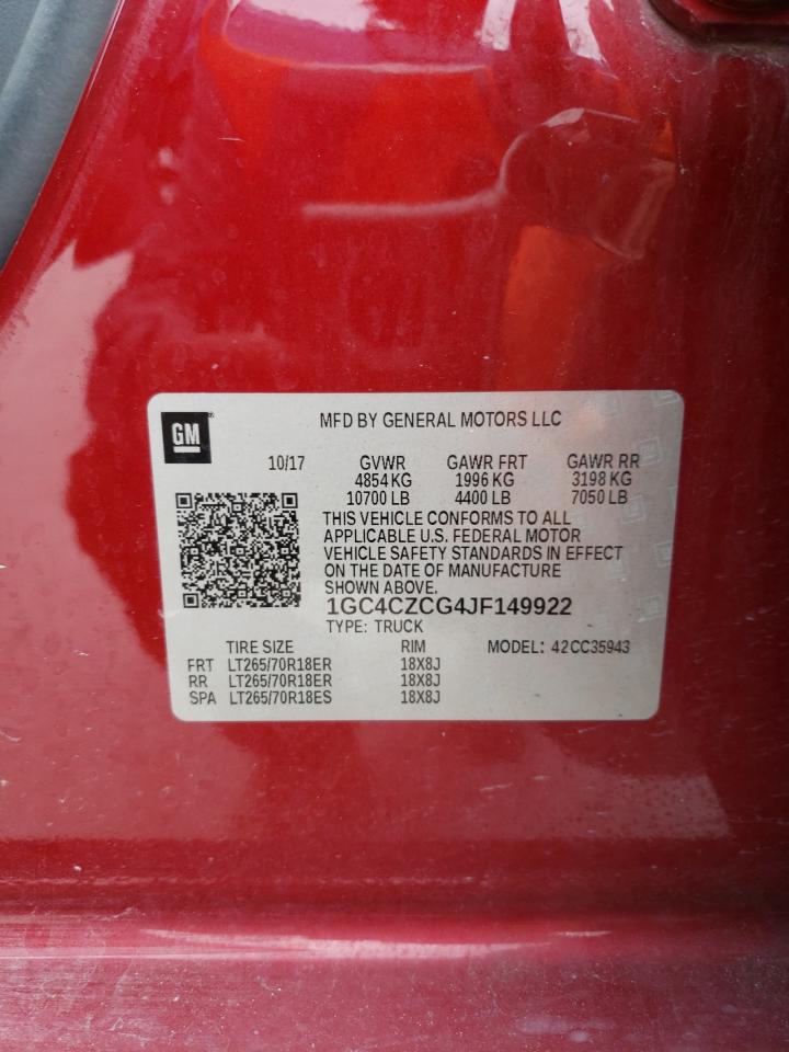 Photo 10 from auction – 2018 CHEVROLET SILVERADO with VIN 1GC4CZCG4JF149922
