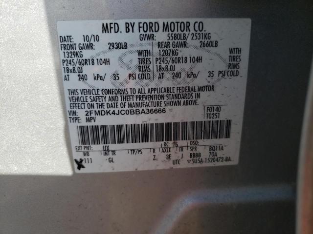 Photo 10 from auction – 2011 FORD EDGE SEL with VIN 2FMDK4JC0BBA36666