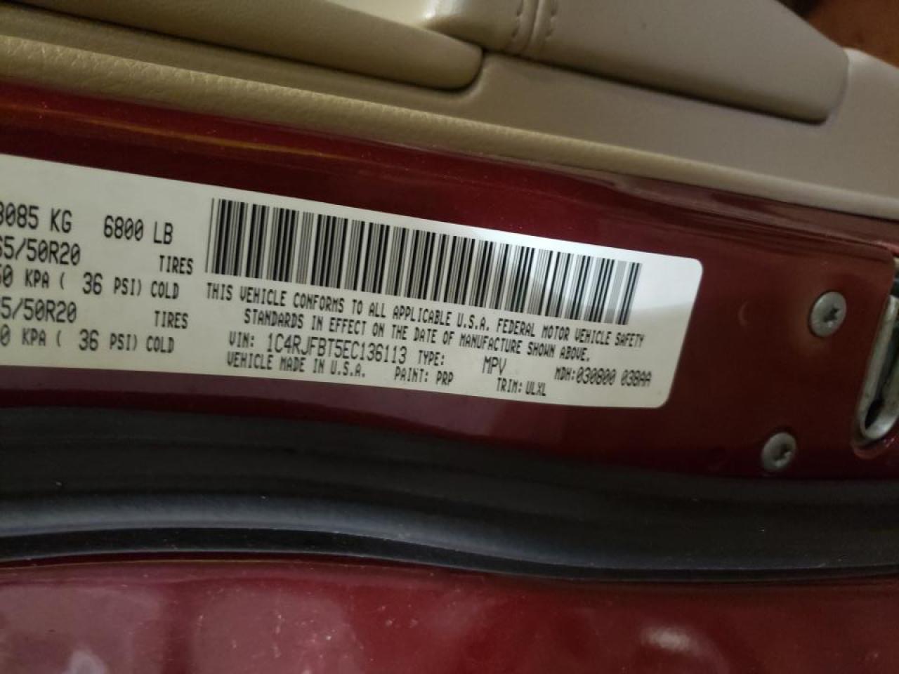 Photo 10 from auction – 2014 JEEP GRAND CHER with VIN 1C4RJFBT5EC136113