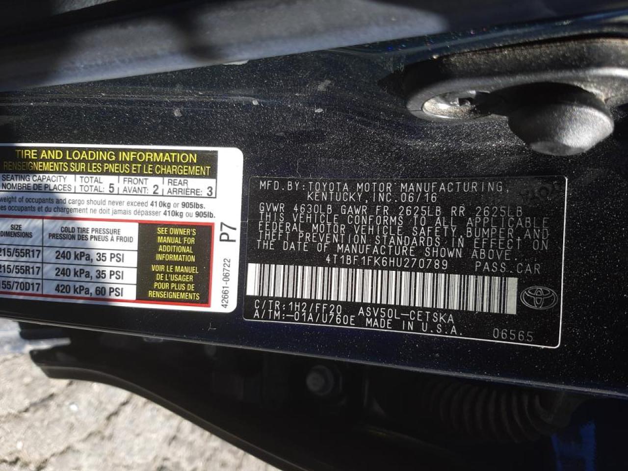 Photo 10 from auction – 2017 TOYOTA CAMRY LE with VIN 4T1BF1FK6HU270789