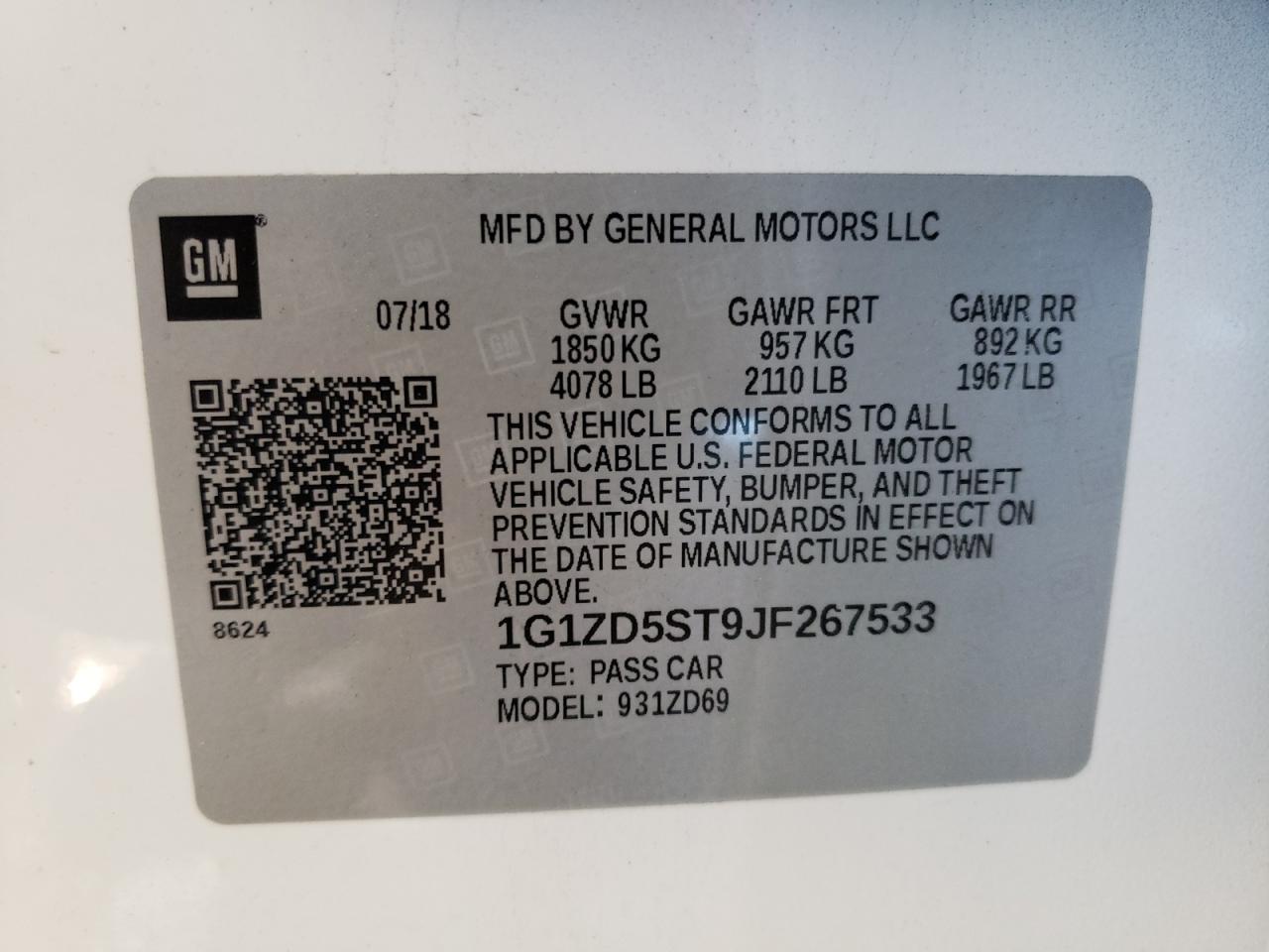 Photo 10 from auction – 2018 CHEVROLET MALIBU LT with VIN 1G1ZD5ST9JF267533
