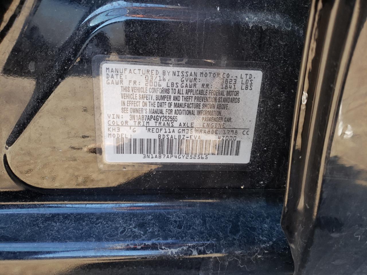 Photo 10 from auction – 2016 NISSAN SENTRA S with VIN 3N1AB7AP4GY252565