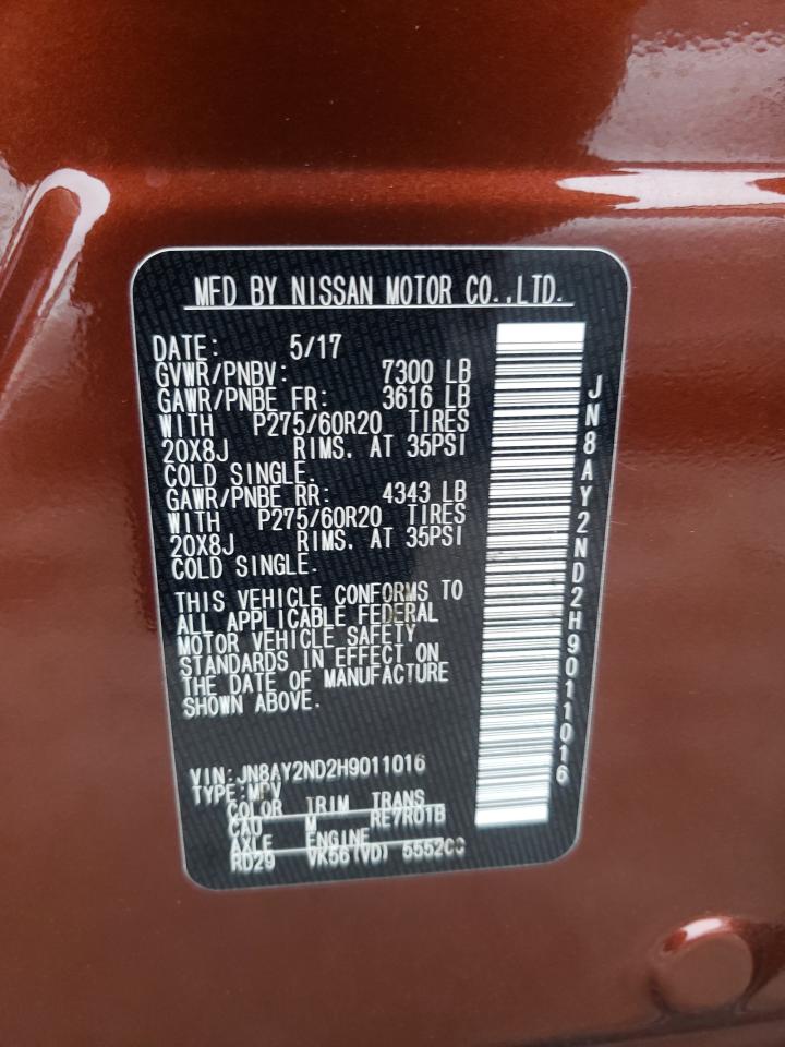 Photo 10 from auction – 2017 NISSAN ARMADA SV with VIN JN8AY2ND2H9011016