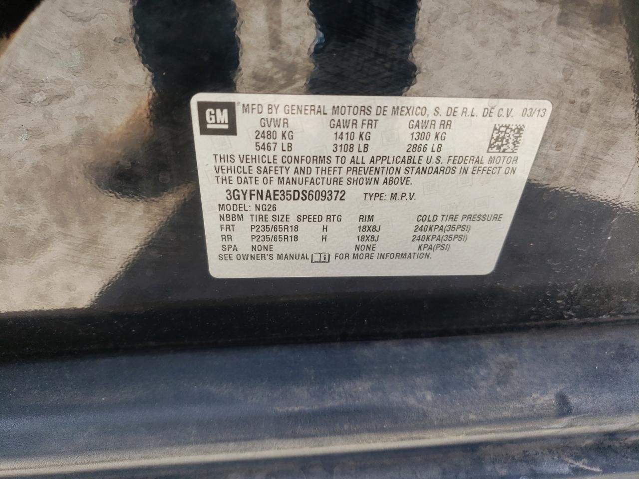 Photo 10 from auction – 2013 CADILLAC SRX with VIN 3GYFNAE35DS609372