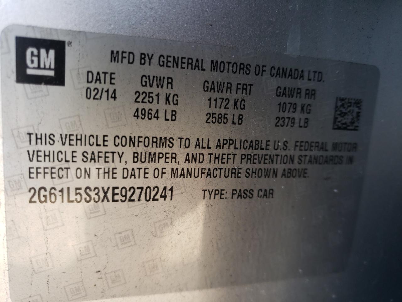 Photo 10 from auction – 2014 CADILLAC XTS with VIN 2G61L5S3XE9270241