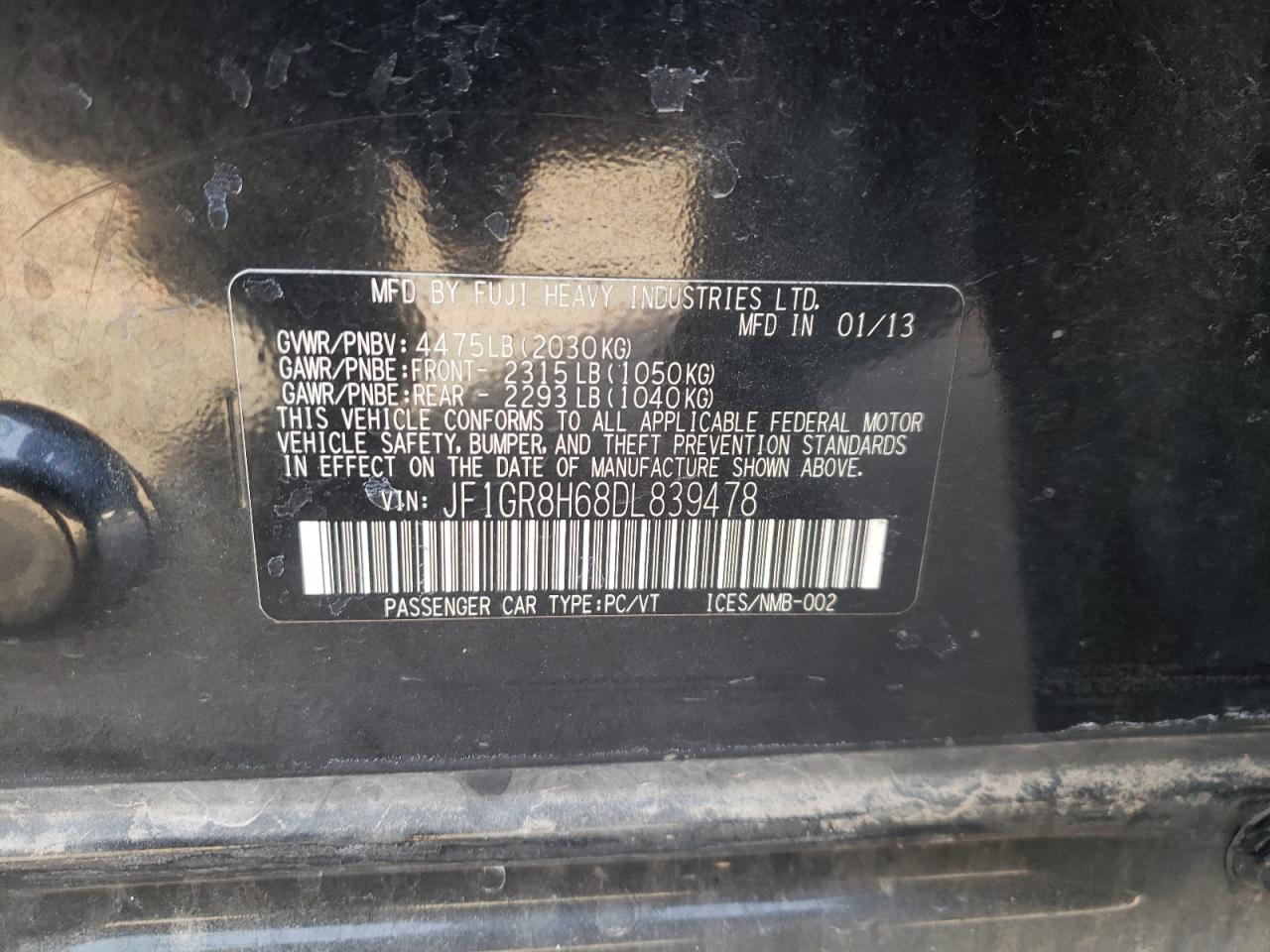 Photo 10 from auction – 2013 SUBARU IMPREZA WR with VIN JF1GR8H68DL839478