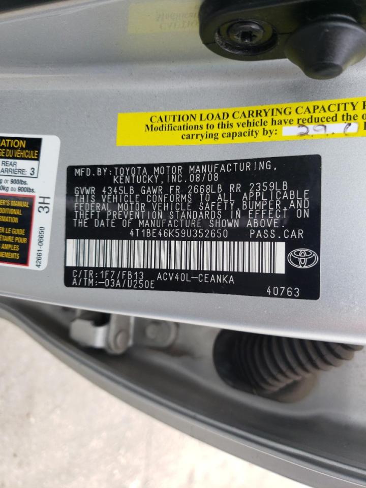 Photo 10 from auction – 2009 TOYOTA CAMRY BASE with VIN 4T1BE46K59U352650