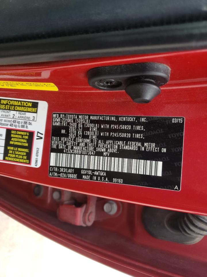Photo 10 from auction – 2015 TOYOTA VENZA LE with VIN 4T3ZK3BB9FU073647