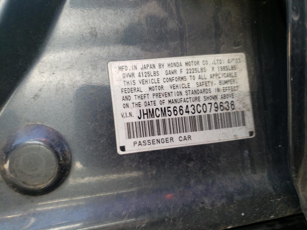 Photo 10 from auction – 2003 HONDA ACCORD EX with VIN JHMCM56643C079636